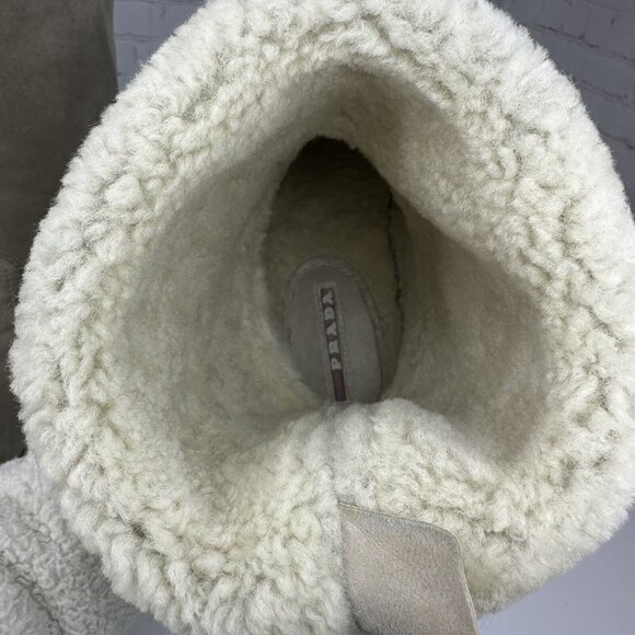 Prada Women's Calzature Donna Montone Fango Suede Sherpa Boots EU 37.5 / US 7 - Picture 13 of 17